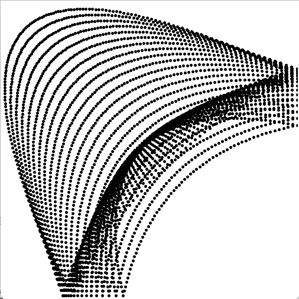 An image produced by a single black filled-in circle bouncing many times off the right and bottom walls of a square. The path is tracked, so it creates an image which is shaped like a backwards D.