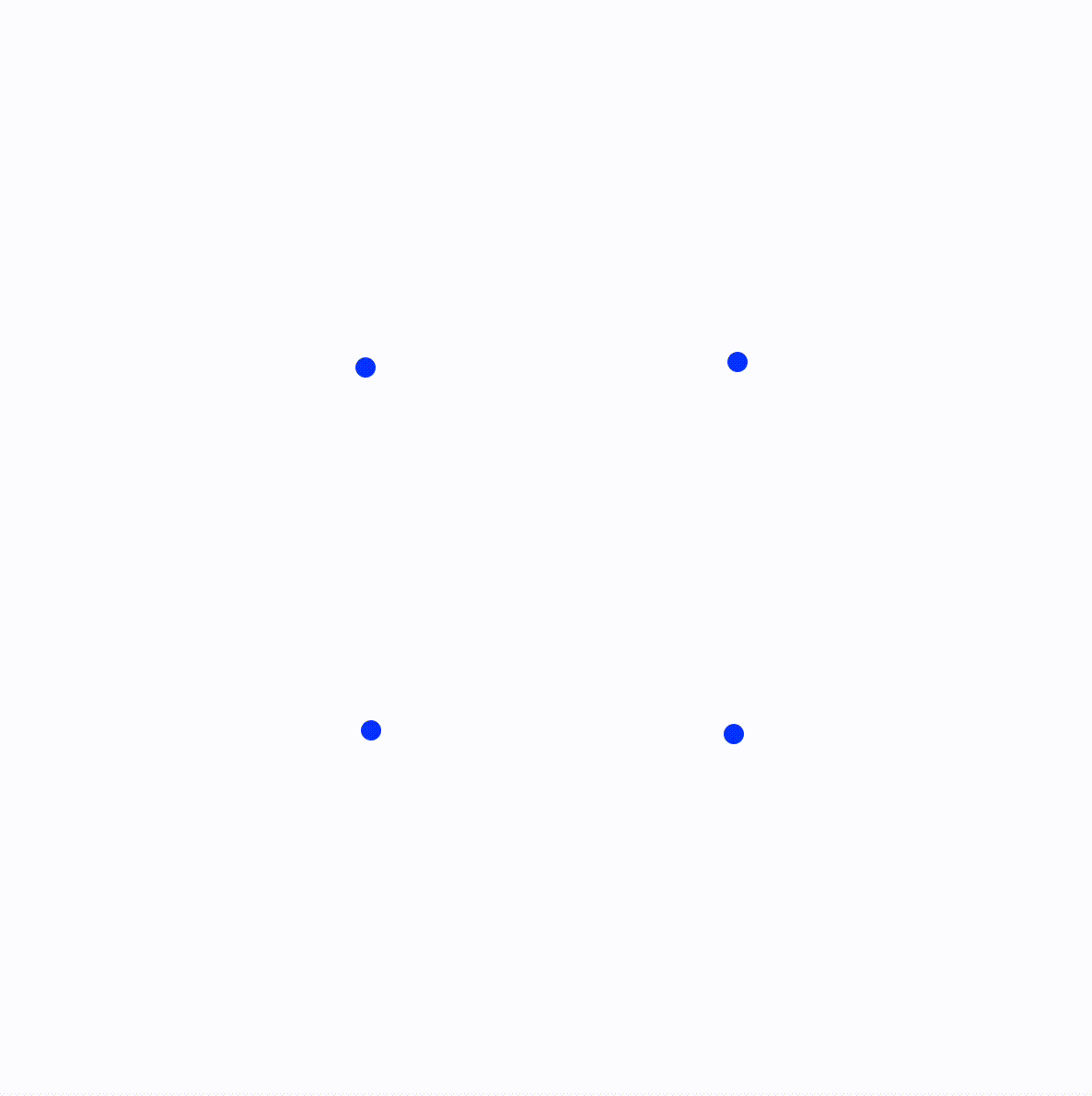Four small blue particles which bounce up and down, on the four edges of the window. They bounce to the same height every time.