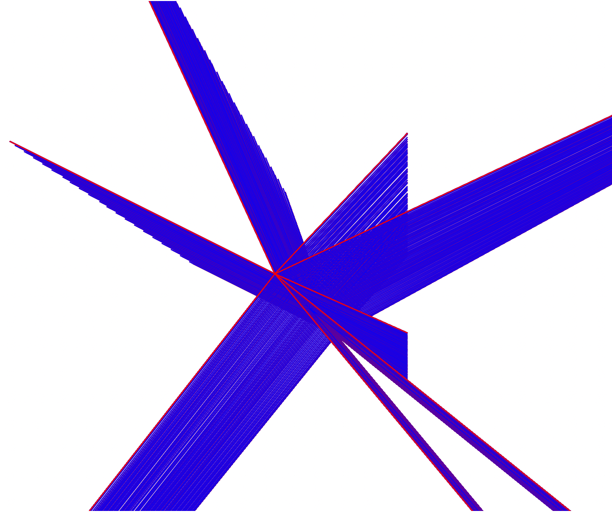 A shape which is a number of lines coming out from a point, which has been moved forwards to give it depth.